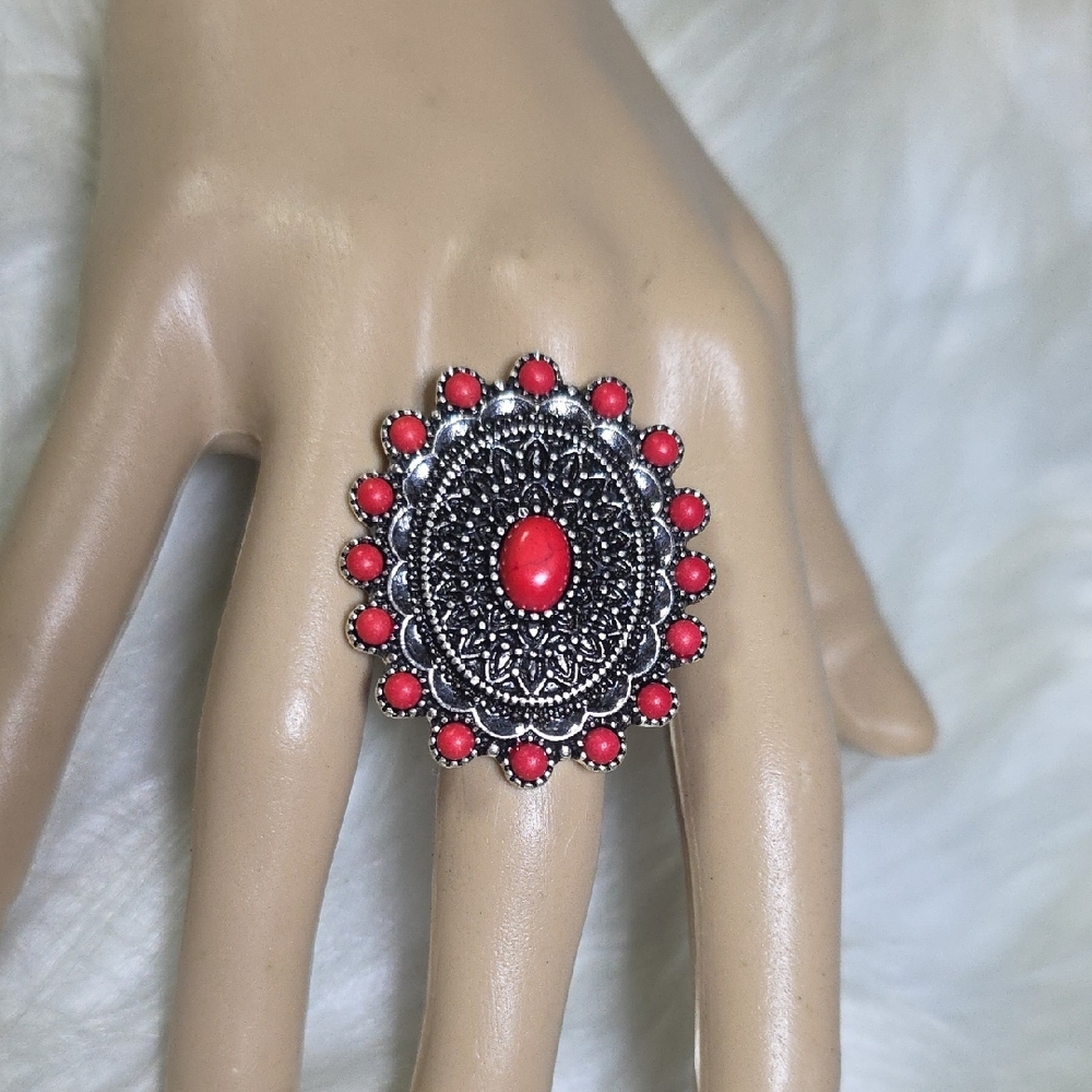 Paparazzi Silver Ring with Red Accents Strech